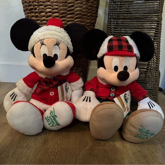 Disney Store Exclusive Original Mickey & Minnie Mouse 2017 Holiday Plush Set - Picture 1 of 7